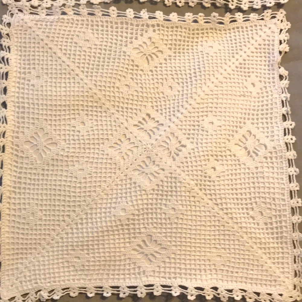 Two White Crocheted Pillow Covers